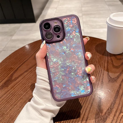 iPhone için Lens Koruyucu ile Glitter Deniz Kabuğu Telefon Kılıfı