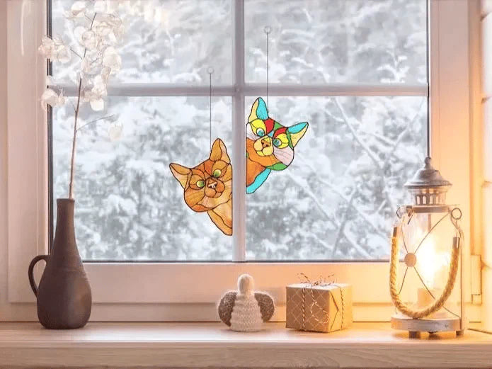 Pencere İçin El Yapımı Leke Kedi Suncatcher-7