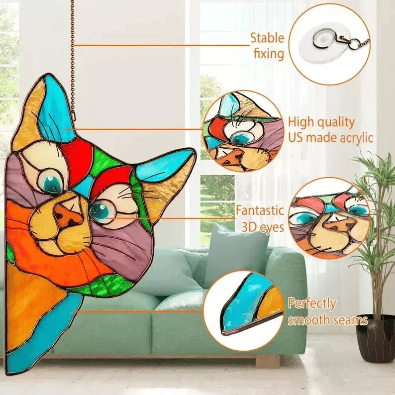 Pencere İçin El Yapımı Leke Kedi Suncatcher